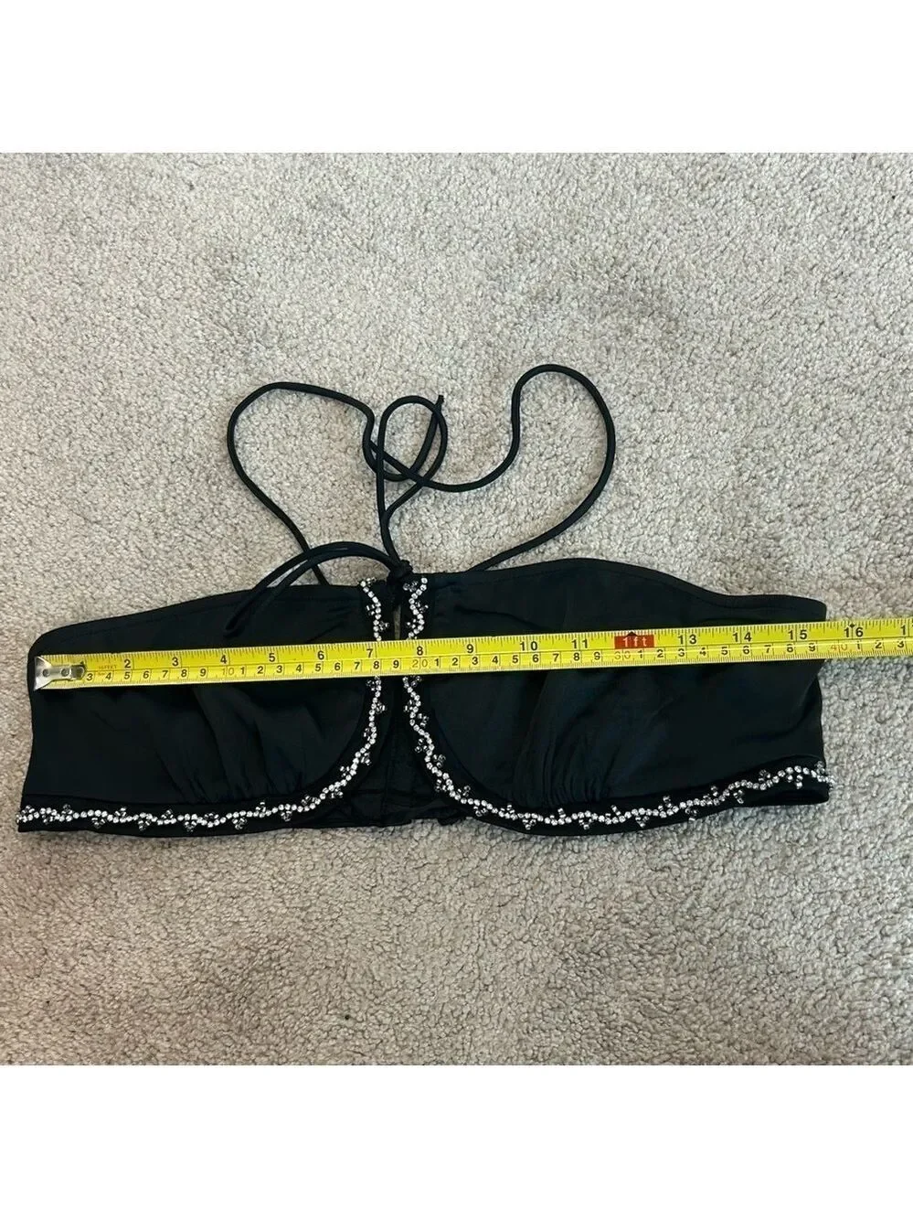 Zara black beaded rhinestone embellished satin bralette crop top Sz L NWT - Picture 13 of 14